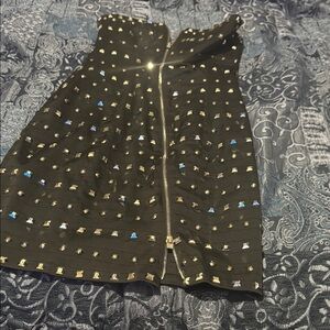 bebe Black and Silver Studded Asymmetrical Dress
